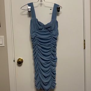 Blue glitter ruched dress